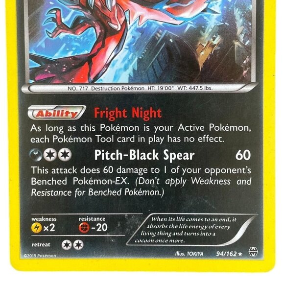 Pokemon Yveltal Basic Card 94/162 HP 130 Fright Night and Pitch-Black Spear - Picture 5 of 8